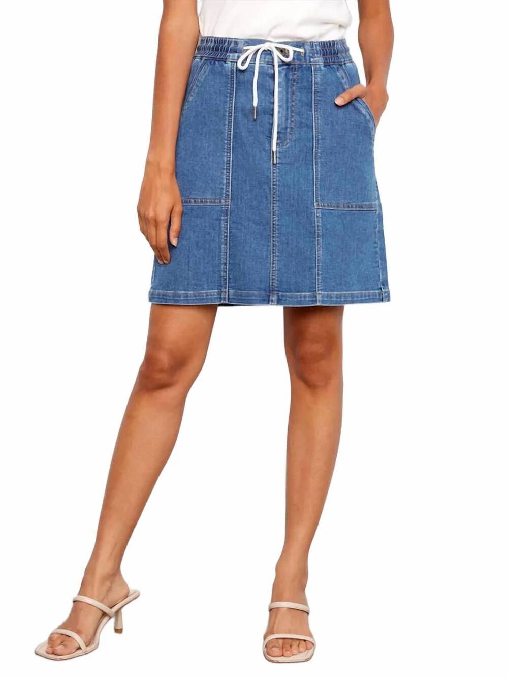NEW CHARLIE B drawstring skort with patch pocket in soft blue